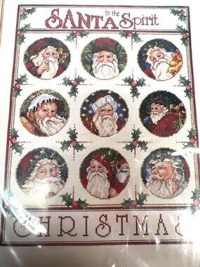 Nine Santas Sampler Cross Stitch Kit Christmas Design 14"x18" Includes Materials